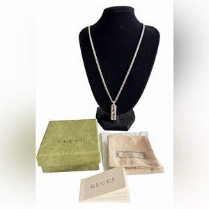 Gucci  925 Sterling Silver Interlocking G Bar Pendant Necklace - Auth with box